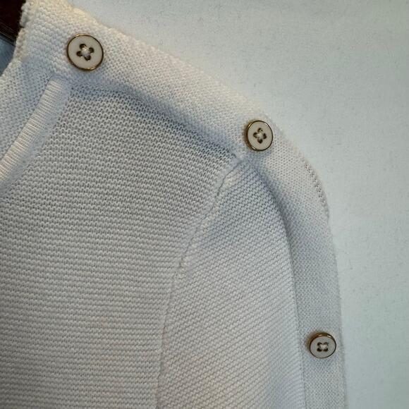 Talbots Women’s S Button Sleeve Cotton Sweater White Gold Preppy Minimalist EUC - Picture 5 of 6